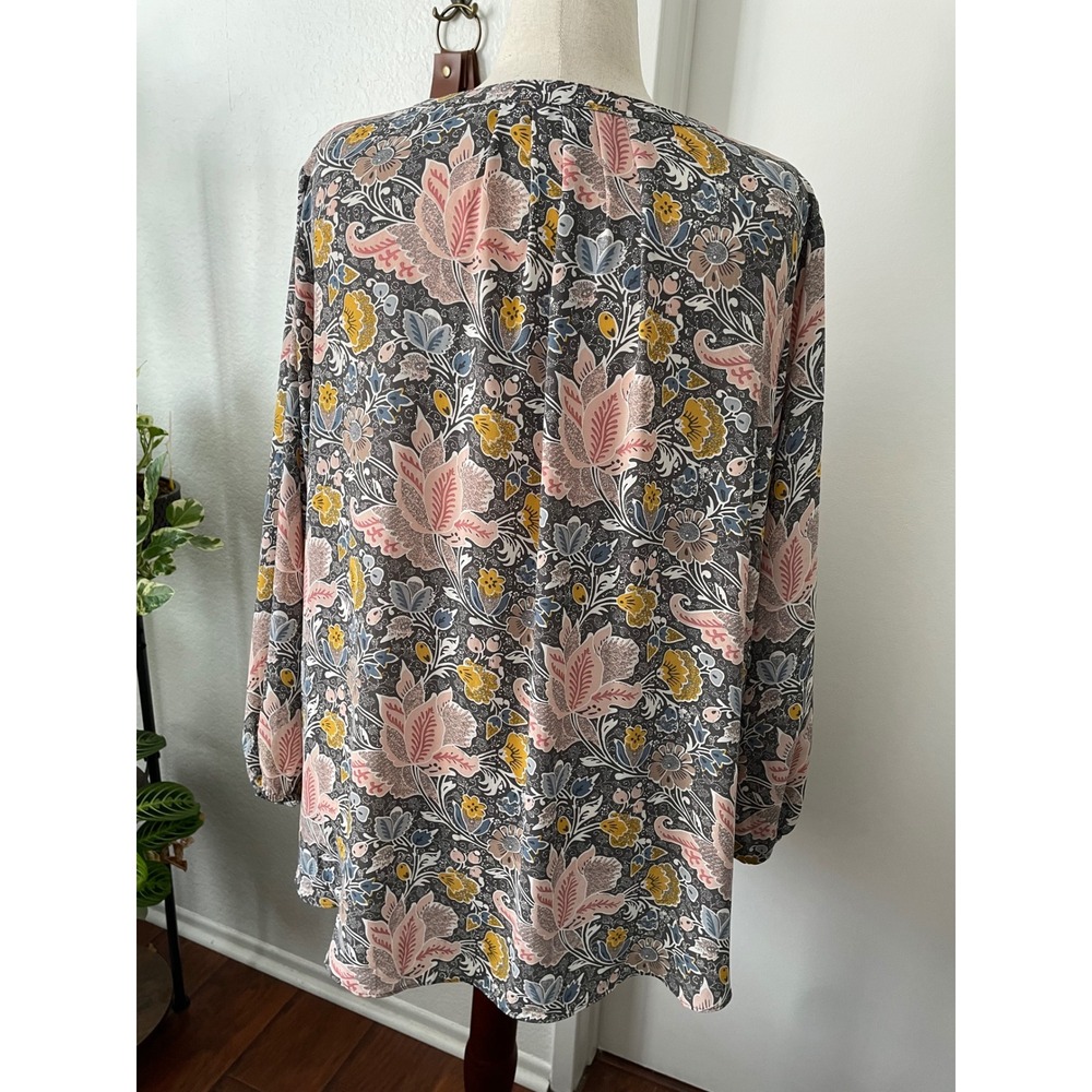 T Tahari Woman 2X Blouse Floral Boho Split Neck 3/4 Sleeve High Low Length Tunic - Picture 5 of 10